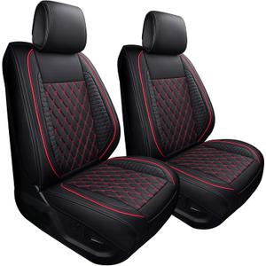 Tomatoman F150 Seat Covers Compatible with 2009-2026 Ford F150 2017-2026 F250 F350 F450 Trucks Crew Cab with Waterproof Faux Leather Super Duty Limited Fx4 XLT Pickup Cushion(2PCS Front/Black-Red)