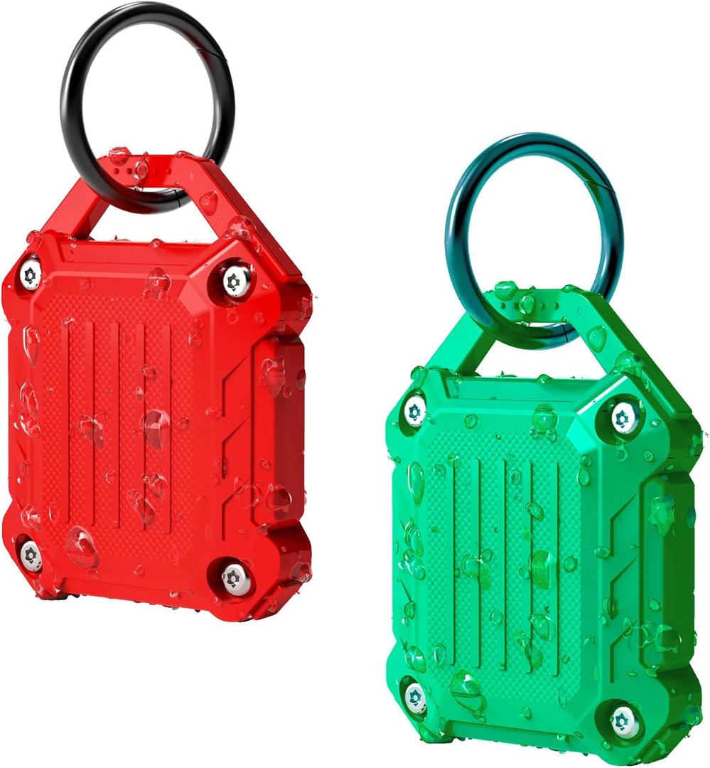 Dovick- Waterproof Keychain Holder Case Compatible with Airtag, Screw Full Cover Compatible with Apple Air Tag Tracker Key Ring 2 Pack (Red & Green)