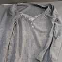 LOFAAC Women Y2K Deep V Neck Lace Trim Ribbed Knit Pullover Top Casual Slim Fit Button Down Ruched Long Sleeve Shirts (Small, Gray)