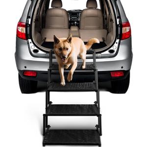 Dog Stairs for Car - Foldable Dog Ramps for Large Dogs with Non Slip Surface, Portable Dog Steps for Cars and SUV, Truck, Support Up to 200 Lbs (Black)