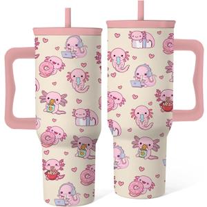 Axolotl Tumbler 40 Oz, Axolotl Gifts For Women, Cute Axolotls Tumbler With Handle, Birthday Gifts For Axolotls Lovers, Pink Insulated Tumblers Cup, 1 Pack