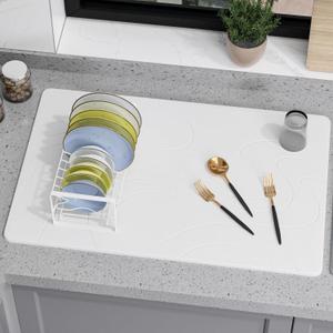 Large Stone Drying Mat for Kitchen Counter, 24"  16" Diatomite Dish Drying Mat, Quick Dry Stone Mats, Ultra Absorbent Natural Diatomaceous Earth Mats for Dished, Bottles, White
