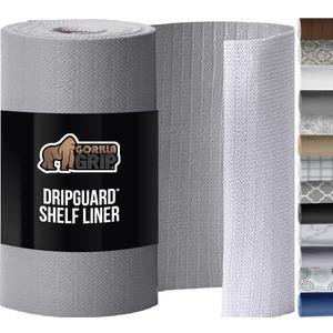 GORILLA GRIP DripGuard Shelf Liner, Non-Adhesive Drawer and Kitchen Cabinet Protector, Strong Grip Slip Resistant Underside, Smooth Surface Liners for Cabinets, Bathrooms, Closets, 17.5x120 Inch, Gray