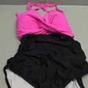 Eomenie Women's One Piece Swimsuits Tummy Control Cutout High Waisted Bathing Suit Wrap Tie Back 1 Piece Swimsuit (X-Large, Hot Pink Black)