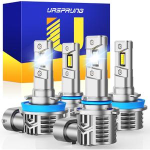 Ursprung Ultra Bright H11 9005 Led Bulb Combo, Upgraded 5th-Gen 16 CSP Chips, 6500K Cool White, H8/H9/HB3 Fog Bulb HID, 90,000 Hours Lifespan, IP68 Waterproof, Pack of 4