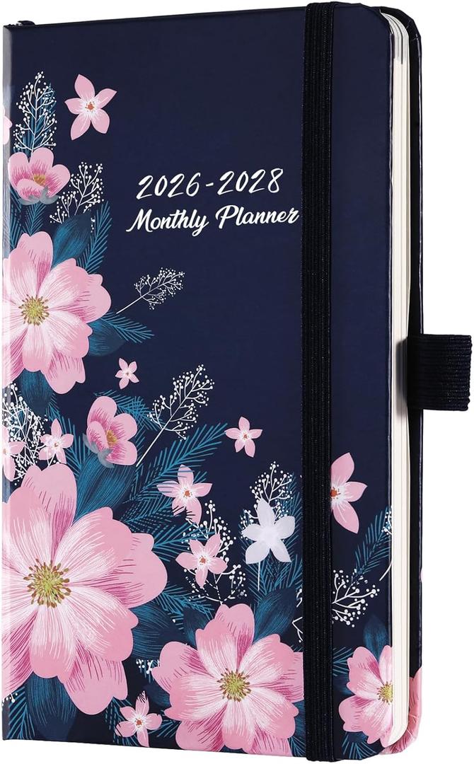 2026-2028 Pocket Calendar - 3 Year Monthly Planner from January 2026 - December 2028, 6.3" x 3.8", 2026-2028 MonthlyPlanner with 61 Notes Pages, Inner Pocket, Pen Loop, Elastic Closure