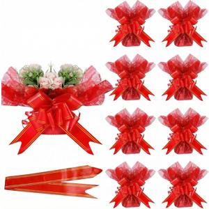 ForraFun 50 Set Valentine Plant Pot Covers Floral Cellophane Wrap Paper Sheets with 15 Bow Decorative Plant Sleeve for Home Flower Pot DIY Decor (Red)