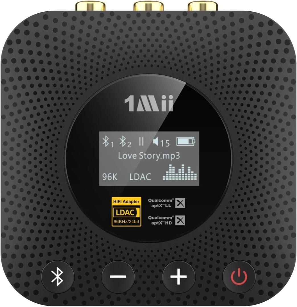 1Mii B06HD+ Hi-Res LDAC Bluetooth 5.3 Receiver for Home Stereo, Hi-Fi Bluetooth Audio Adapter w/Display, Built-in Audiophile DAC, aptX HD Low Latency, RCA Optical Coaxial for Old Stereo Receiver (Black)
