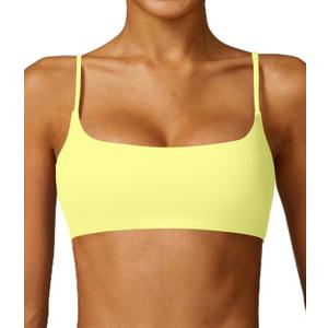Comper Women's Sports Bra with Thin Straps Stretchy Wirefree Workout Bras Lightweight Workouts Bralette with Removable Pads (Yellow, S)