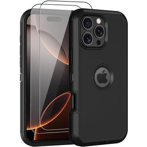 for iPhone 16 Pro Max Case,with 2 Screen Protector Heavy Duty Drop Protection,Full Body 3 Layer Rugged Shockproof Dust-Proof Protective Phone Cover for Apple iPhone 16 Pro Max (Black)