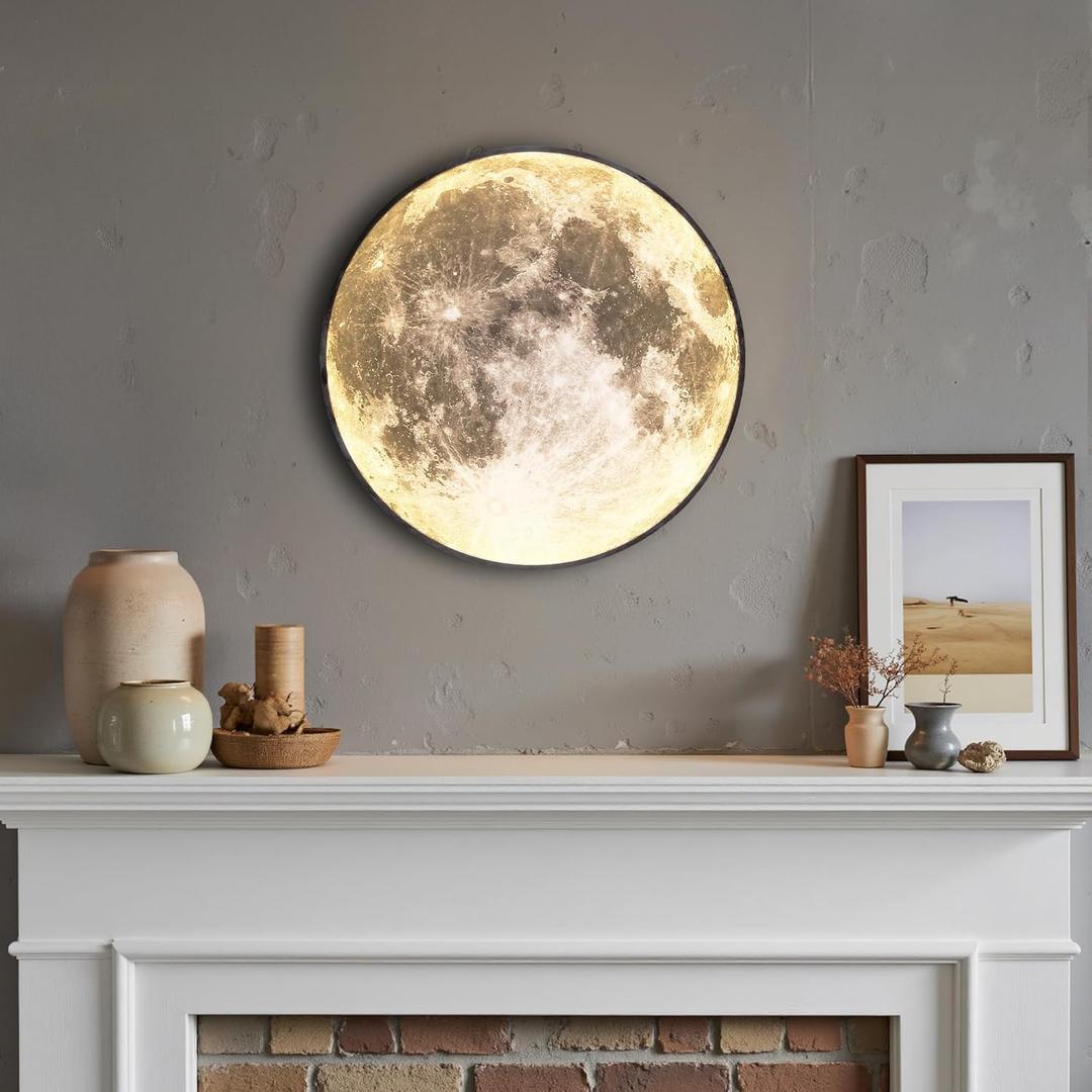 Dimmable Moon Wall Light 9.5 inch Wall Lights with Remote Control Plug-in Modern LED Wall Light, 12W Black Wall Lamp Indoor Wall Mounted Ceiling Light Fixture for Bedroom Living Room Corridor
