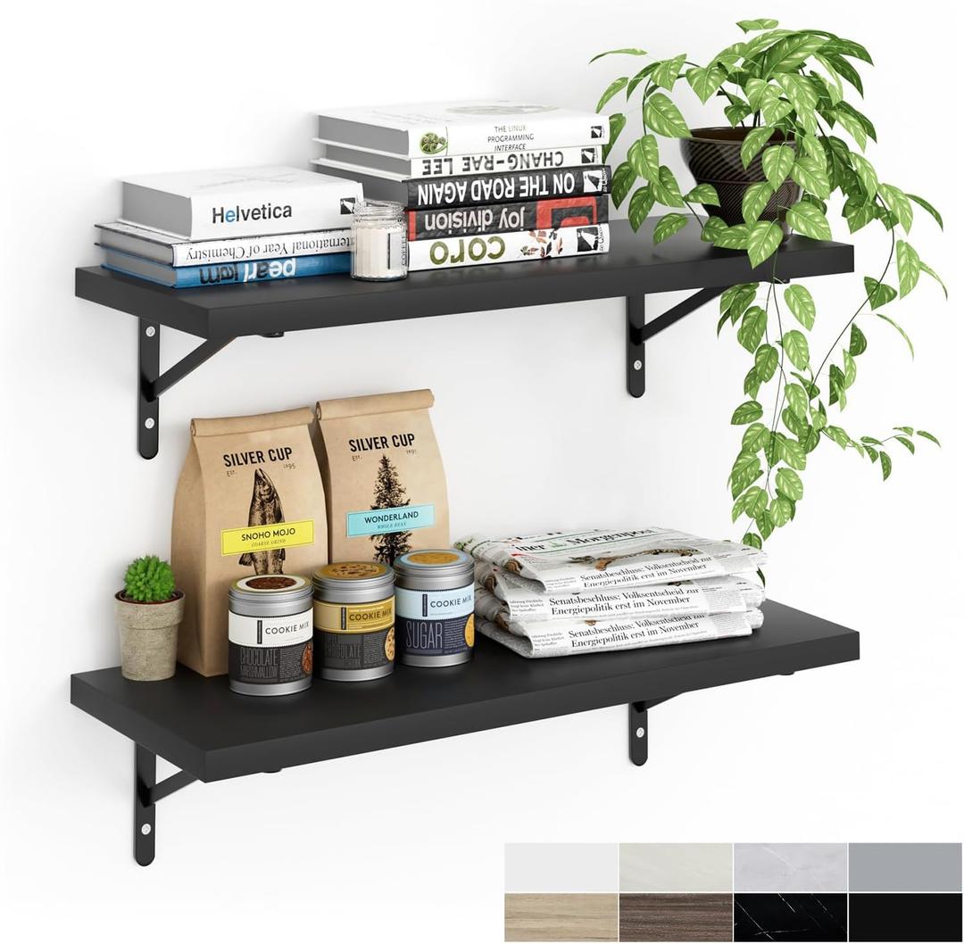 Kaboon 27 inch Long 10 inch Deep Floating Shelves for Wall Set of 2, Large Open Shelves Wall Mounted, Space Saving Home and Commercial Use, Black