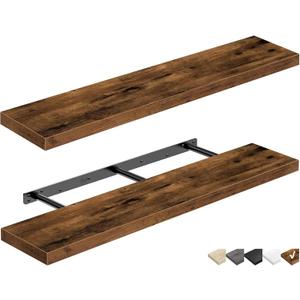 QEEIG Bathroom Shelves 48 inches Long Wall Shelf Large Extra Long 48 x 9 inch Set of 2, Rustic Brown (008-120BN)