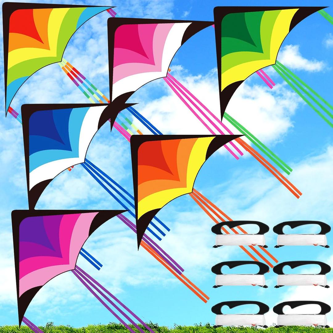 Halloscume Large Delta Kites for Adults Easy to Fly 57.1 Inch with 328.1 ft String Rainbow Beach Delta Kites for Beginner Outdoor Supplies (Multicolor)
