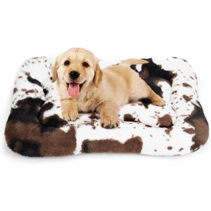 ULIGOTA Dog Bed Crate Pad Pet Cushion Mat for Small Dogs, Soft Fluffy Kennel Pad, Anti-Slip Comfy, White/Brown