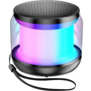 NOTOKA Mini Portable Bluetooth Speakers Wireless,TWS Pairing Small Bluetooth Speakerwith Lights and Lanyard,Gifts for Women/Girls, Boys and Kids for Christmas (Black)