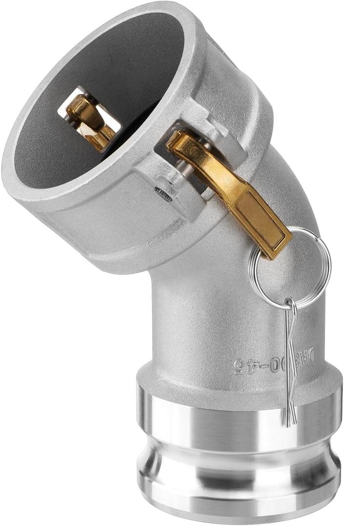 DA3030 Type DA Cam and Groove Hose Fitting, 45 Degree Elbow, 3" Female Camlock x 3" Male Camlock, 125PSI, Aluminum Material(CAM-30-DA45-AL)