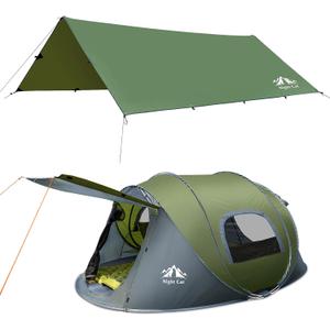 Night Cat Pop-up Camping Tent with Waterproof Tarp: 2 Person Tent Waterproof Instant Easy Setup Family Tent Combo Set