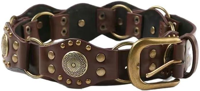 EMMIOL Y2K Belt for Women Star Studded Belt Vintage Gothic Grunge Punk Rock PU Leather Waistband (S:31''-39'' Fit Waist, Boho Brown)