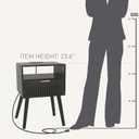 Black Nightstand with Charging Station, Mid Cetury Modern Nightstand with Drawers, Fluted End Side Table with Solid Wood for Bedroom, Dorm and Small Space (Black)