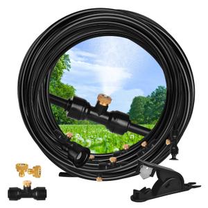 Misters for Outside Patio, 100FT Outdoor Water Misting Cooling System+30 Brass Mister System+2 PE Adapters 3/4"+2 Tee Adapters+2 90 Degree Elbows for Garden, Greenhouse, Gazebo for Waterpark