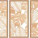 IARTTOP Wood Tropical Palm Leaf Wall Art Framed Tropical Leaves Wall Decor Wooden Leaf Wall Decorations Boho Wood Leaf Tropical Wall Art for Bedroom Living Room Office-16 * 32"*3 (log colour)
