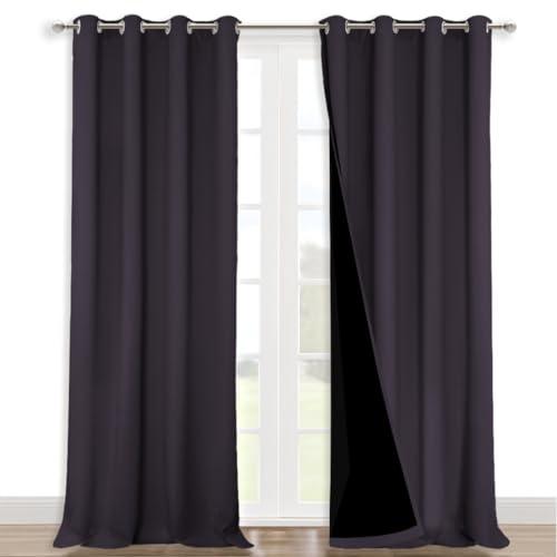 NICETOWN Full Shading Curtains 90" Long 2 Panels Set for Windows, Greyish Purple, Pack of 2, 52" W, Super Heavy-Duty Black Lined Blackout Curtains for Bedroom, Privacy Assured Window Treatment