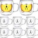 Eccliy 8 Pcs Cute Bear Mugs Bear Tea Cup 8.5 oz Double Wall Glass Honey Milk Coffee Mug with Handle Insulated Glass Espresso Cups Birthday Gift for Women Men Gift