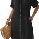 Bsubseach Womens Swimsuit Coverup Long Button Down Bathing Suit Cover Ups Short Sleeve Summer Beach Shirt Dress with Pockets, Size: XX-Large