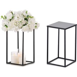 Sziqiqi Wedding Centerpieces Vase for Tables with Plates - 2 Pcs Metal Column Geometric Flower Stand 15.7in Black Flower Display Rack Decorations for T-Stage Reception Party Fiesta Event Home