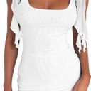 HYPERFIRE Women's Square Neck Sleeveless Mini Dress Bodycon Low Back Sundress (Large)