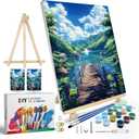 JOOZ Paint by Numbers Kit for Adults with Frame, Landscape Paint by Numbers with Easel, Lake Mountain Paint by Number with Frame, DIY Easy Paint by Numbers Kit for Adults Home Wall Decor 8 x 12 Inch