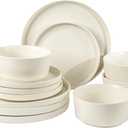 Gibson Home Dempsey Road 12-Piece Stoneware Dinnerware Set  Service for 4, Round White Plates and Bowls, Durable Solid Color Modern Embossed Dish Set, Microwave & Dishwasher Safe