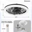 Ceiling Fans with Lights, Socket Fan Light with Remote Control, Dimmable Brightness 3000K-6500K Memory, Socket Modern Flush Mount Low Profile Ceiling Fan for Bedroom, Small Living Room, Kitchen Black