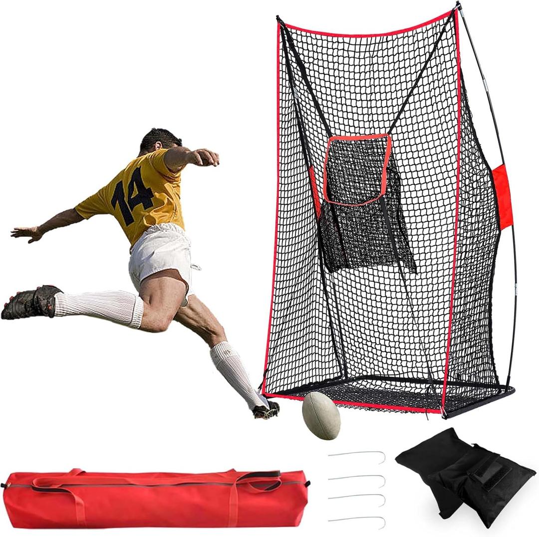 Football Kicking Net for Field Goals - 4X7FT with Durable Fiberglass Poles & Polyester Net for Quarterback Punting Training for Backyard/Park/Team Drills