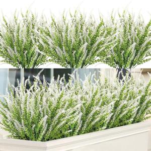 Ouddy Decor 12 Bundles Artificial Lavender Fake Flowers Faux Plastic Plants for Home Wedding Kitchen Garden Patio Window Box Office Table Centerpieces Indoor Outdoor Decor, White