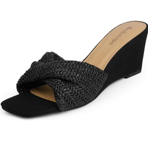 Modatope Wedge Sandals for Women Braided Wedge Heels Square Open Toe Raffia Dressy Womens Sandals, 11