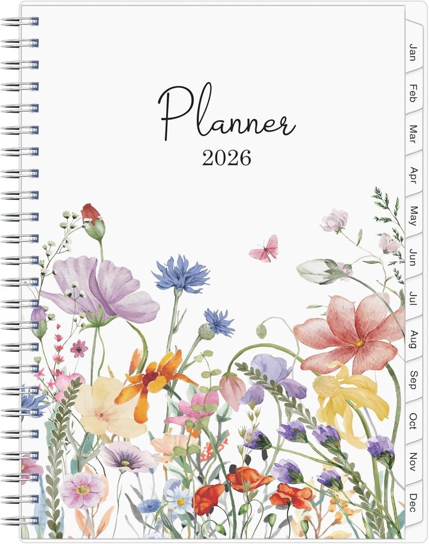 3 x 2026 Planner, Weekly  Monthly Planner 2026, Jan 2026  Dec 2026, 6.2" x 8.42", Flexible Cover, 12 Monthly Tabs, Thick Paper, Spiral Wirebound, Inner Pocket, Watercolor Flowers