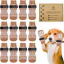 Dog Socks 12 Pack to Prevent Licking Paws, Anti Slip Dog Booties and Paw Protectors for Hardwood Floors Hot Pavement, Suitable for Small Medium Large Senior Dogs - Size Medium, Brown