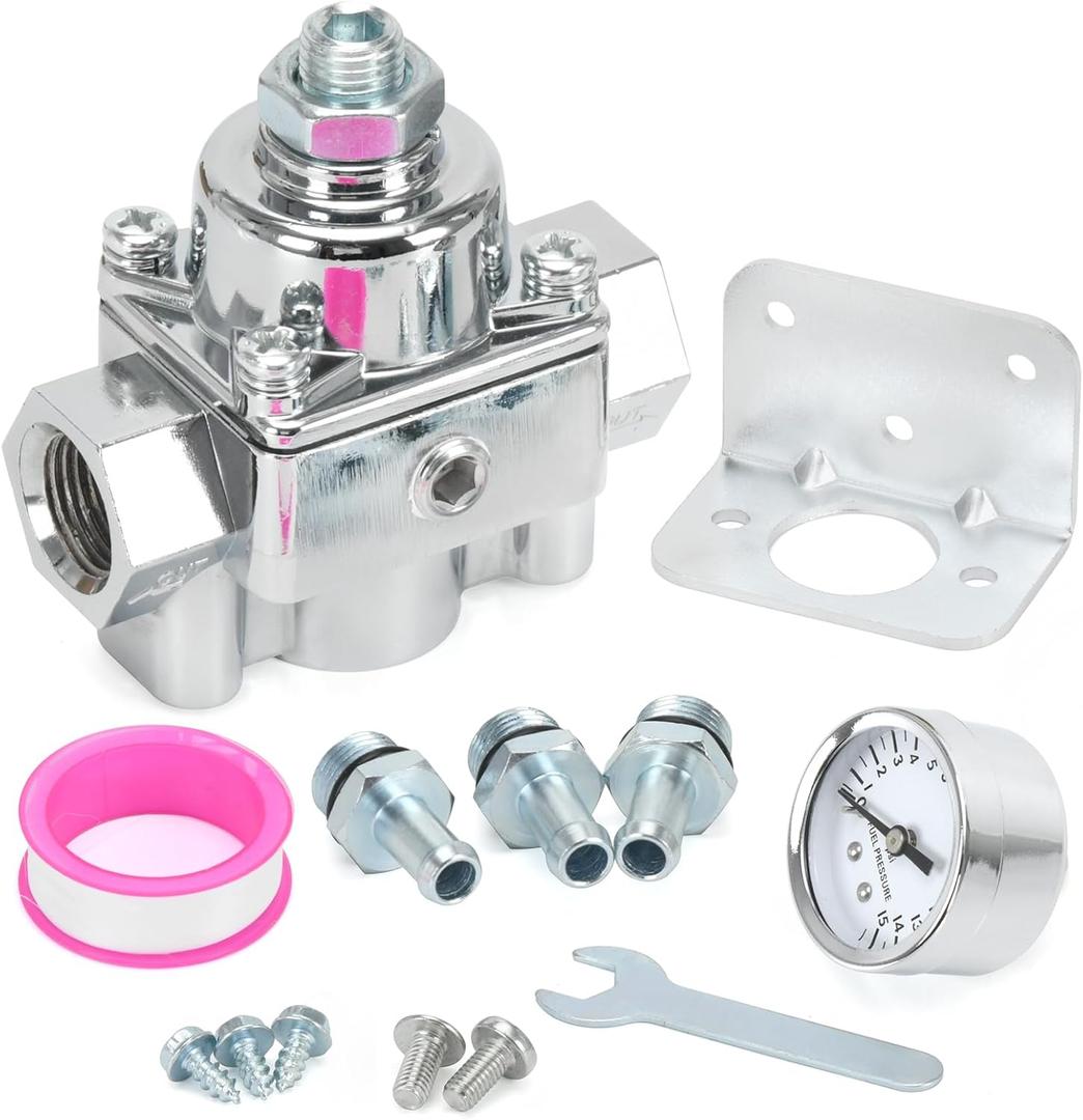 12-804 Adjustable Fuel Pressure Regulator with Gauge, Compatible with Holley and Edelbrock Carburetors, 1-4 PSI, 3/8" NPT, 1-in 2-Out