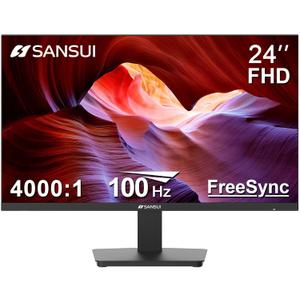 SANSUI Monitor 24 Inch 100Hz PC Monitor, HDMI VGA Ports VESA Mount, FHD Computer Monitor Ultra-Slim Ergonomic Tilt Eye Care for Home Office (ES-24F2, HDMI Cable Included) (Black)