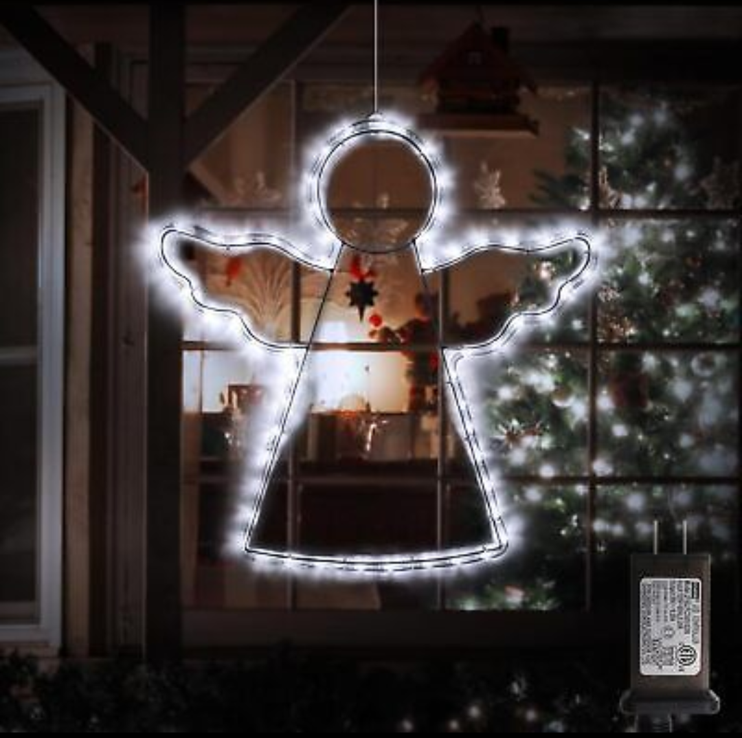 19” Angel Indoor Christmas Lights Angel Hanging Light Up Lights Mains Powered Timer Built in Outdoor Christmas Tree Lights, Angel Lights Christmas Decorations Fairy Snowflake Lights