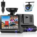 3 Channel Dash Cam Front and Rear Inside, 1296P FHD Three Channels Dash Camera for Car with 4-inch HD Display, Night Vision, G-Sensor, Loop Recording,HDR Motion Detection,Max Support 32GB Card