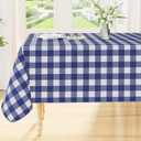 Smiry Rectangle Table Cloth, Waterproof Vinyl Tablecloth with Flannel Backing, Wipeable Buffalo Plaid Table Cover for Picnic, Indoor and 4th of July, Independence Day (Navy & White, 70"x90")