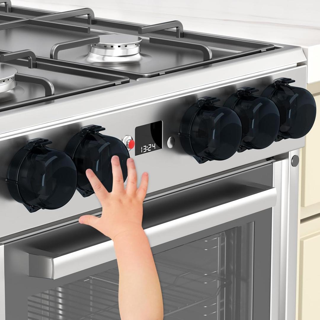 Stove Knob Covers for Child Safety,AOSITE Upgraded Gas Knob Covers for Kids Stove Guard with Strong Adhesive, 5 Pack Durable Design Childproof Oven Knob Locks for Babies and Pets,No Screws or Drill (Black)