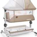 Baby Bassinet Bedside Sleeper, Upgraded Stability Bedside Crib with Full Mesh Sides, Soft Sheet, 6-Height Adjustment, Storage Basket, Easy Folding Portable Bassinet for Newborns,Camel