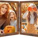 4x6 Double Picture Frames Vertical Hinged Wood Bifold Photo Frame for Tabletop Display, Brown
