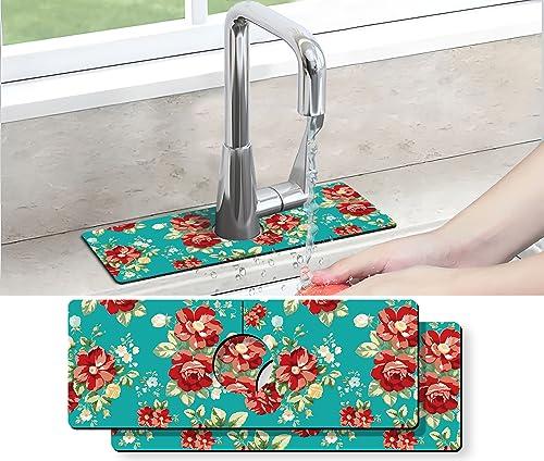 Kitchen Sink Splash Guard Faucet Mat -2 PC Super Absorbent Fast Drying Mat Sink Gadgets-Splash Guard Behind Faucet Drip Catcher for Kitchen, Bathroom,Sink Mat, Dish Drying Mat, Bathroom(15" X 5.5" )
