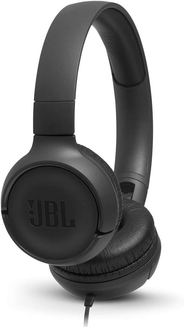 JBL Tune 500 - Wired on-Ear Headphones, JBL Pure Bass Sound, 1-Button Remote/Mic, Tangle-Free Flat Cable, Lightweight and Foldable Design, Ask Siri or Google Now (Black)