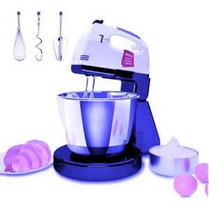 Stand Mixers, 7 Speeds With 3QT Stainless Steel Bowl, Stand and Hand Mixer with Dough Hook, Whisk, Mixing Beater for Baking, Cake, Cookie, Kneading (GU1)